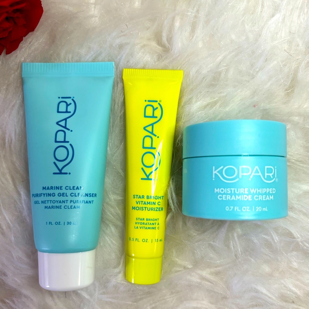 Kopari Marine Purifying Gel Cleanser, vitamin c moisturizer & (2) whipped cream